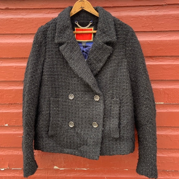 J. Crew Lady Jacket in Italian Lurex Tweed Double-Breasted Peacoat Womens Size S - Picture 3 of 13